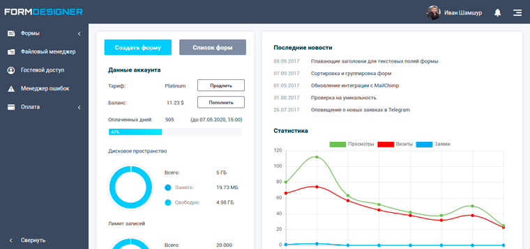 Головна сторінка конструктора веб-форм
